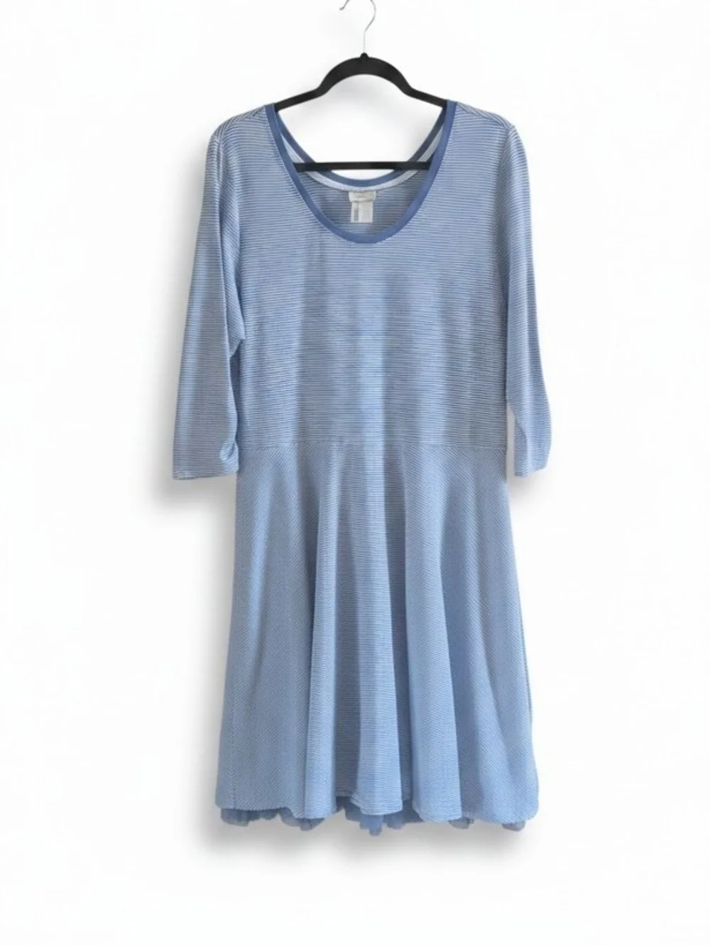 Matilda Jane Light Blue White Striped A-Line Cotton 3/4 Sleeve Dress